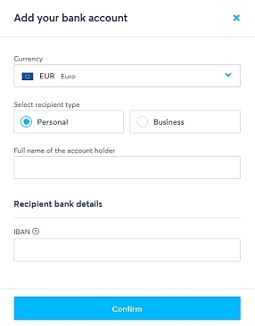 fill in this box to add your bank account