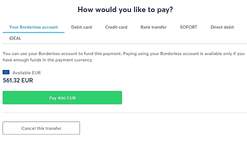 choose the method to pay the transfer