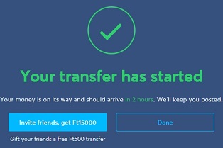 confirmation of transfer showing you how much time till the funds arrive